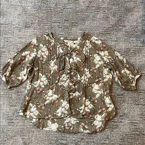 Floral Brown Cotton Top XS